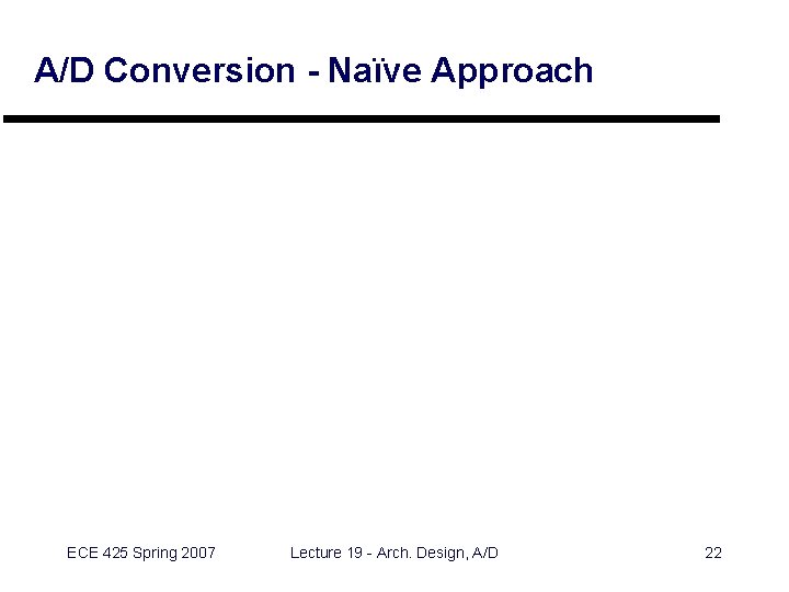 A/D Conversion - Naïve Approach ECE 425 Spring 2007 Lecture 19 - Arch. Design,