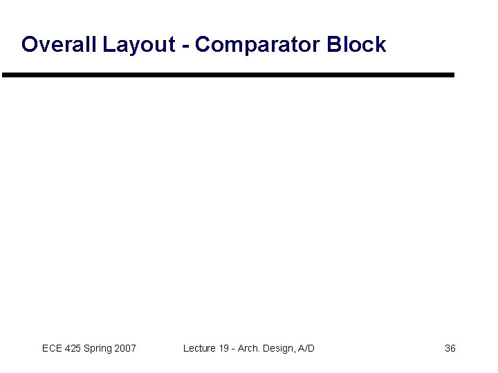 Overall Layout - Comparator Block ECE 425 Spring 2007 Lecture 19 - Arch. Design,