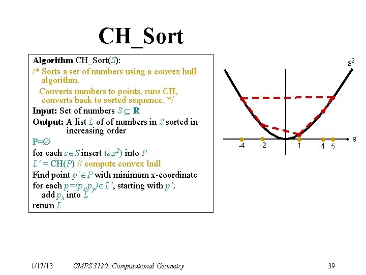 CH_Sort Algorithm CH_Sort(S): /* Sorts a set of numbers using a convex hull algorithm.