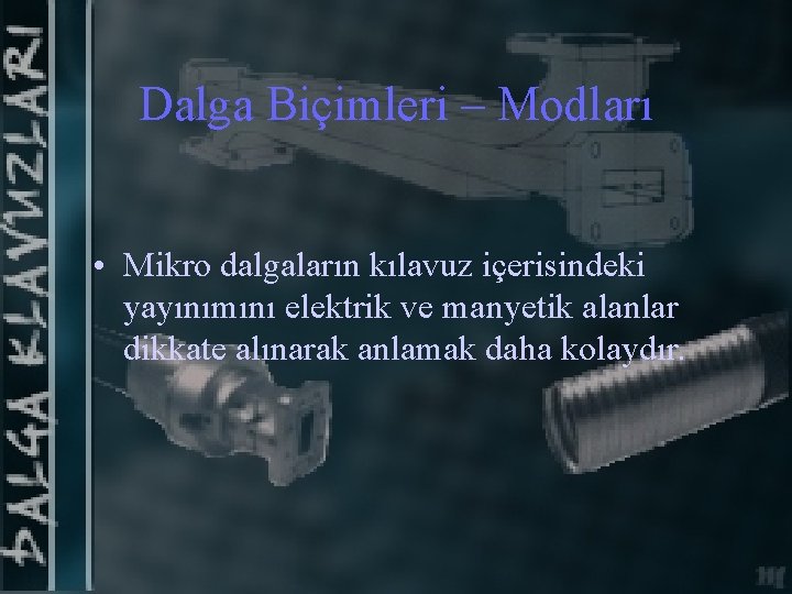 Dalga Biçimleri – Modları • Mikro dalgaların kılavuz içerisindeki yayınımını elektrik ve manyetik alanlar