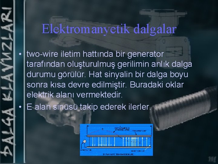 Elektromanyetik dalgalar • two-wire iletim hattında bir generator tarafından oluşturulmuş gerilimin anlık dalga durumu