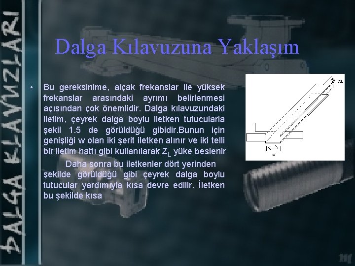 Dalga Kılavuzuna Yaklaşım • Bu gereksinime, alçak frekanslar ile yüksek frekanslar arasındaki ayrımı belirlenmesi