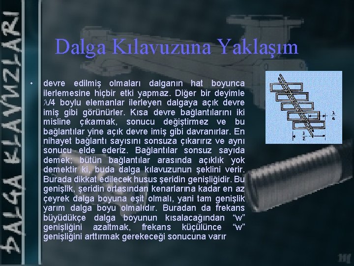 Dalga Kılavuzuna Yaklaşım • devre edilmiş olmaları dalganın hat boyunca ilerlemesine hiçbir etki yapmaz.