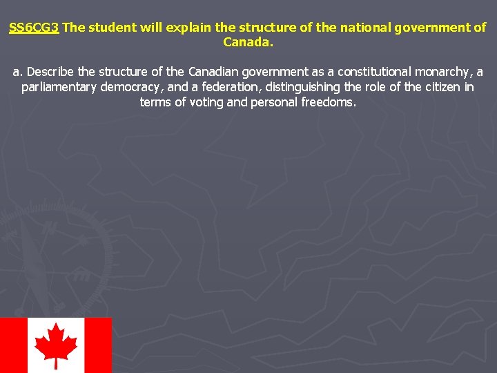 SS 6 CG 3 The student will explain the structure of the national government