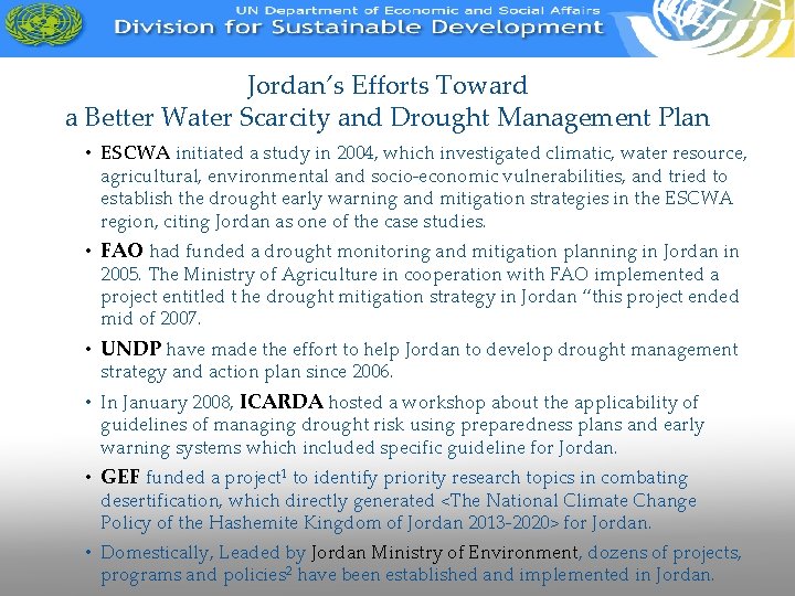 Jordan’s Efforts Toward a Better Water Scarcity and Drought Management Plan • ESCWA initiated