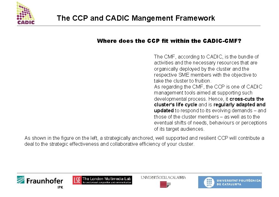 The CCP and CADIC Mangement Framework Where does the CCP fit within the CADIC-CMF?