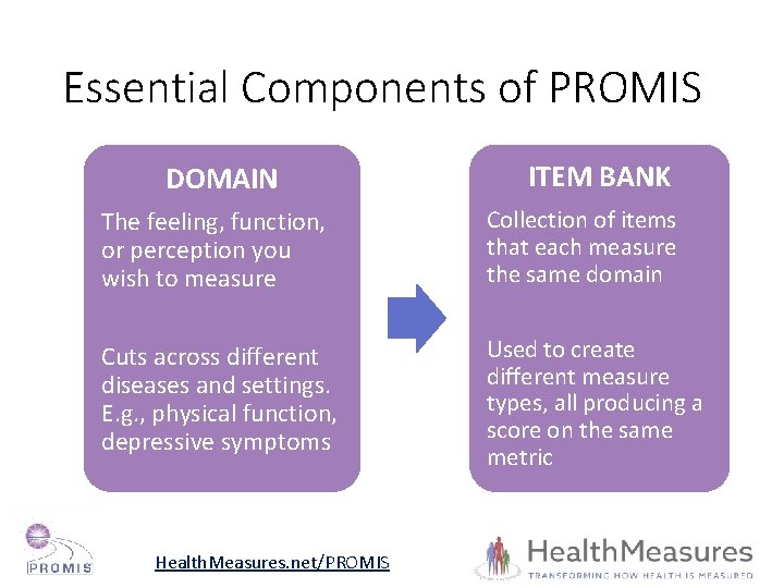 Essential Components of PROMIS DOMAIN ITEM BANK The feeling, function, or perception you wish