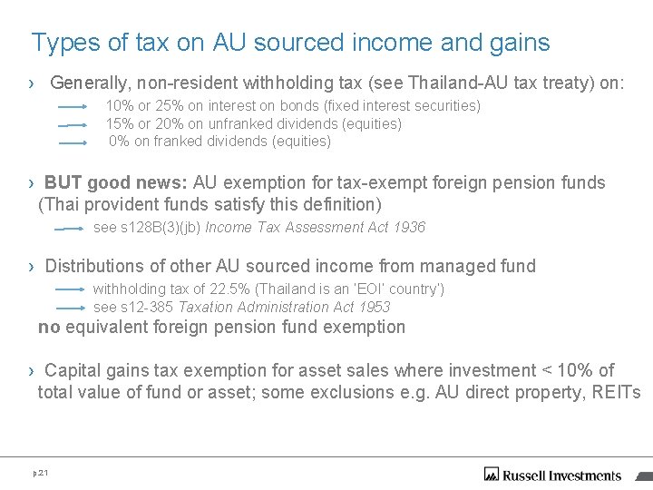 Types of tax on AU sourced income and gains › Generally, non-resident withholding tax Types of tax on AU sourced income and gains › Generally, non-resident withholding tax
