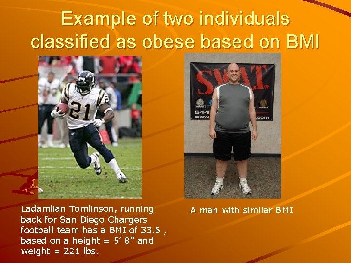 Example of two individuals classified as obese based on BMI Ladamlian Tomlinson, running back