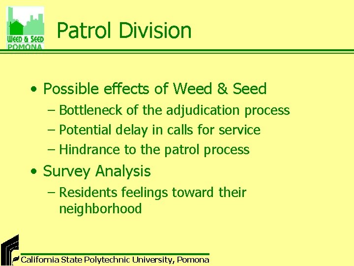 Patrol Division • Possible effects of Weed & Seed – Bottleneck of the adjudication