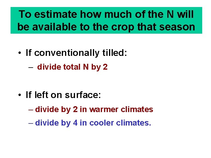 To estimate how much of the N will be available to the crop that