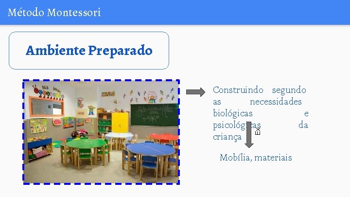 Método Montessori Ambiente Preparado Ex. Construindo segundo as necessidades biológicas e psicológicas da criança