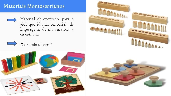 Materiais Montessorianos Material de exercício para a vida quotidiana, sensorial, de linguagem, de matemática