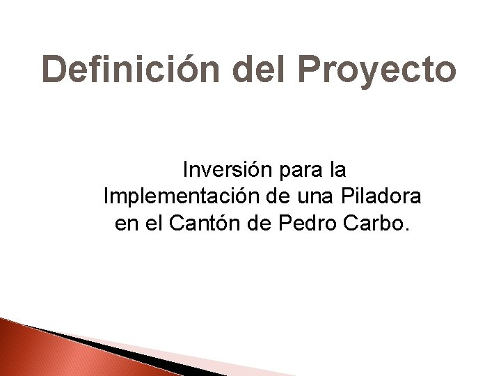 Definición del Proyecto Inversión para la Implementación de una Piladora en el Cantón de