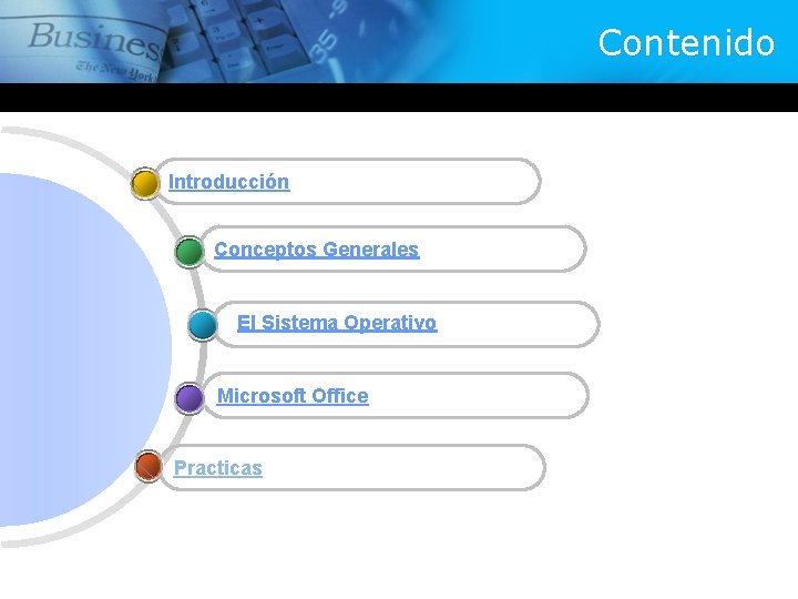 Contenido Introducción Conceptos Generales El Sistema Operativo Microsoft Office Practicas 