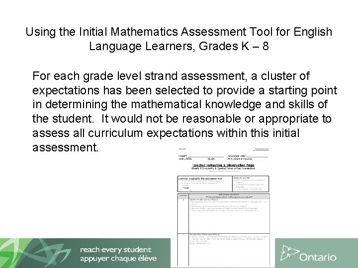 Using the Initial Mathematics Assessment Tool for English Language Learners, Grades K – 8