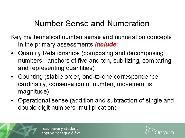 Number Sense and Numeration Key mathematical number sense and numeration concepts in the primary