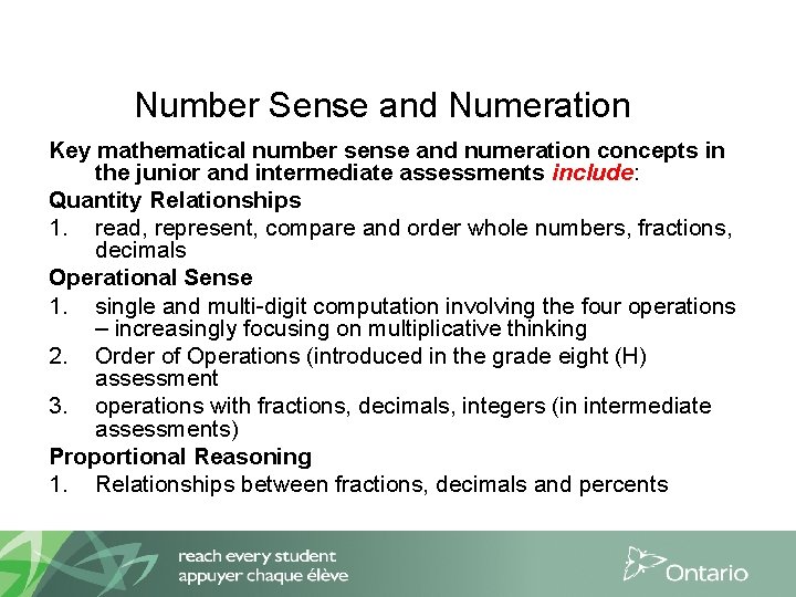 Number Sense and Numeration Key mathematical number sense and numeration concepts in the junior
