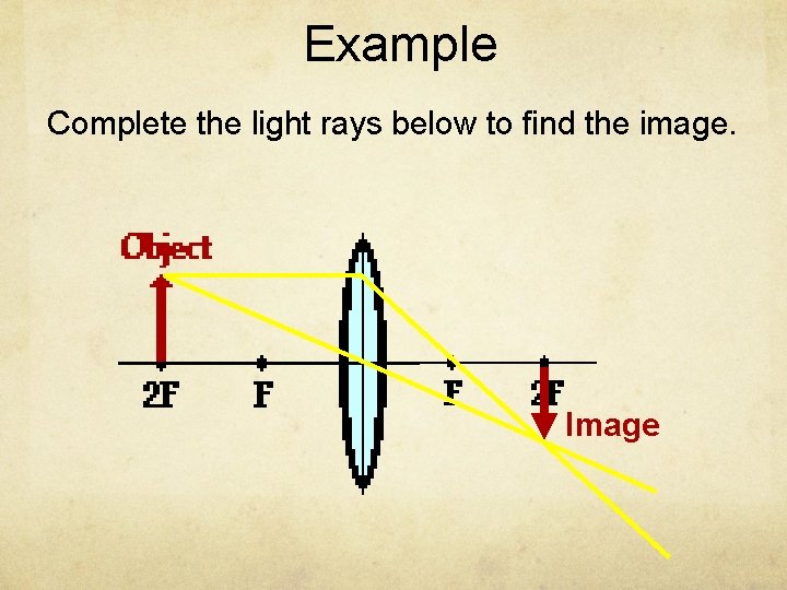 Example Complete the light rays below to find the image. Image 