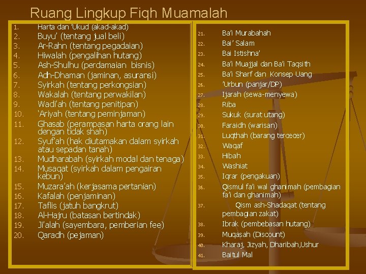 Ruang Lingkup Fiqh Muamalah 1. 2. 3. 4. 5. 6. 7. 8. 9. 10.