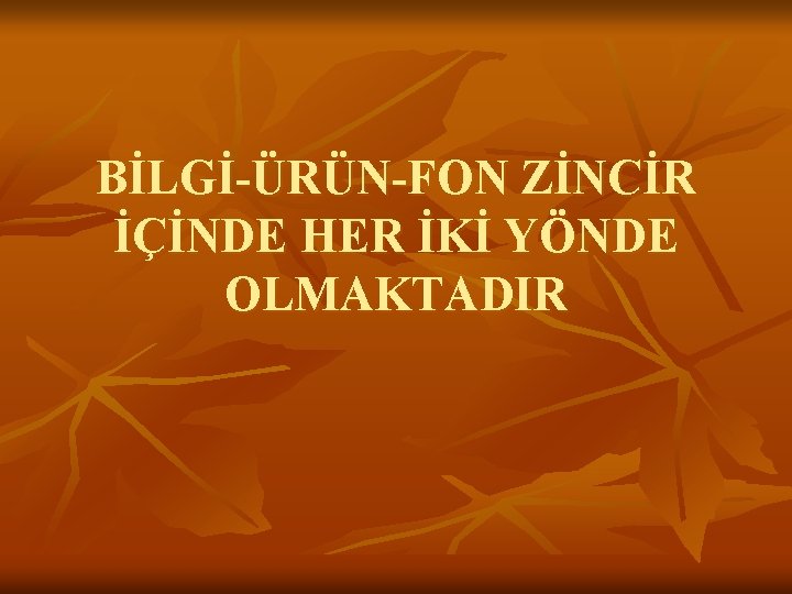 BİLGİ-ÜRÜN-FON ZİNCİR İÇİNDE HER İKİ YÖNDE OLMAKTADIR 