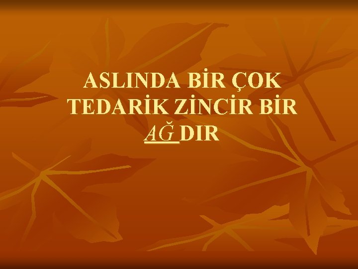 ASLINDA BİR ÇOK TEDARİK ZİNCİR BİR AĞ DIR 