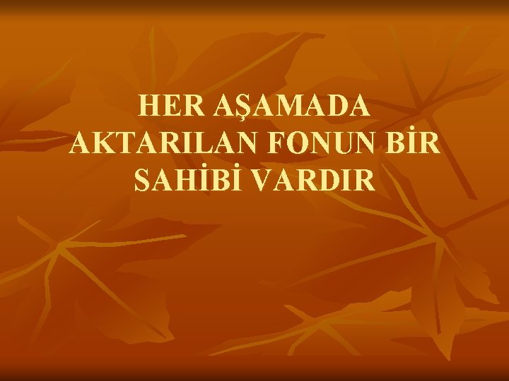 HER AŞAMADA AKTARILAN FONUN BİR SAHİBİ VARDIR 