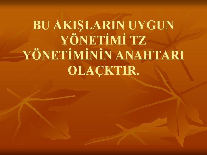BU AKIŞLARIN UYGUN YÖNETİMİ TZ YÖNETİMİNİN ANAHTARI OLAÇKTIR. 