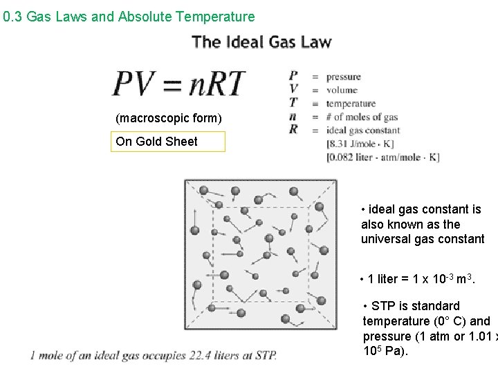 10. 3 Gas Laws and Absolute Temperature (macroscopic form) On Gold Sheet • ideal