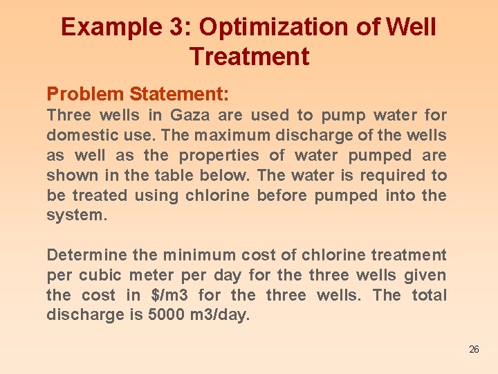 Example 3: Optimization of Well Treatment Problem Statement: Three wells in Gaza are used