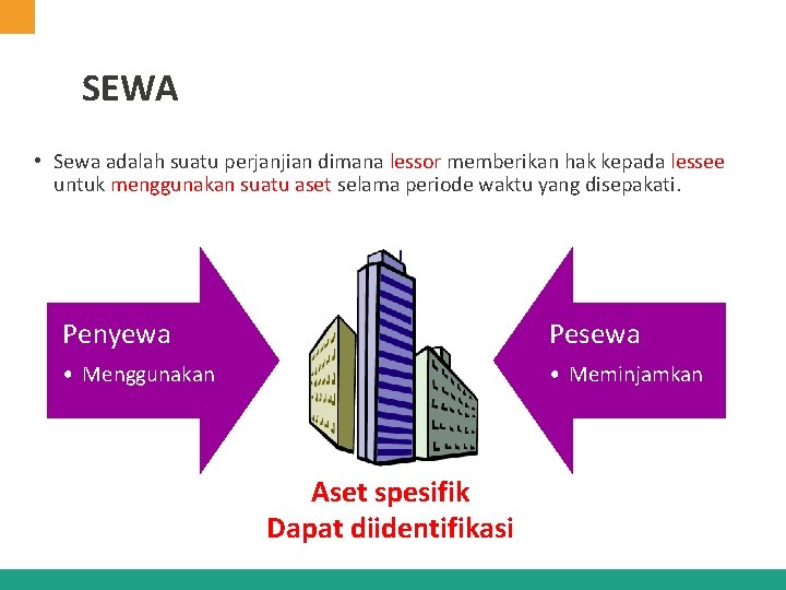 SEWA • Sewa adalah suatu perjanjian dimana lessor memberikan hak kepada lessee untuk menggunakan