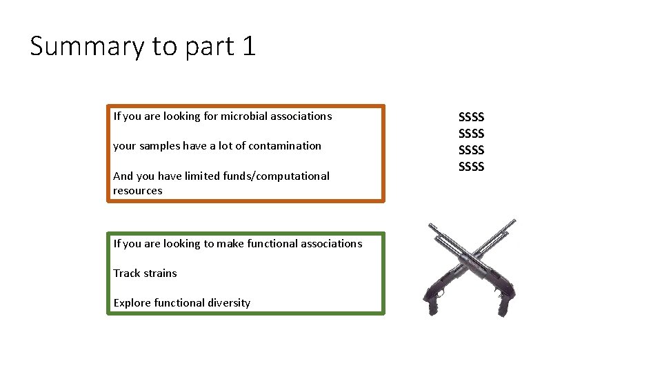 Summary to part 1 If you are looking for microbial associations your samples have