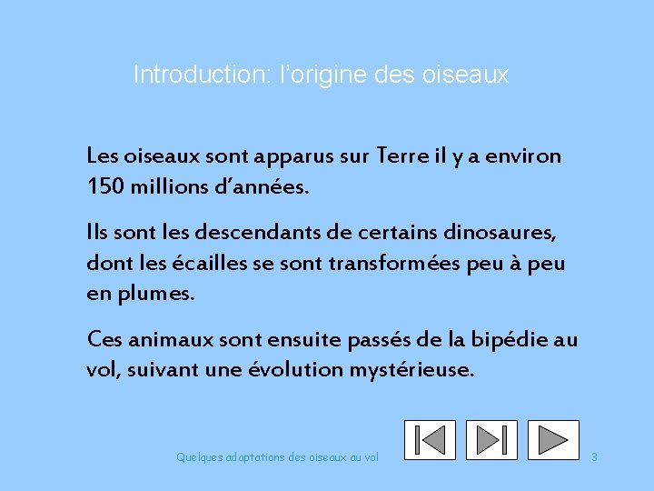 Introduction: l’origine des oiseaux Les oiseaux sont apparus sur Terre il y a environ