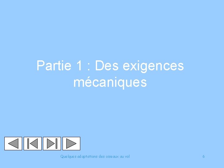 Partie 1 : Des exigences mécaniques Quelques adaptations des oiseaux au vol 6 