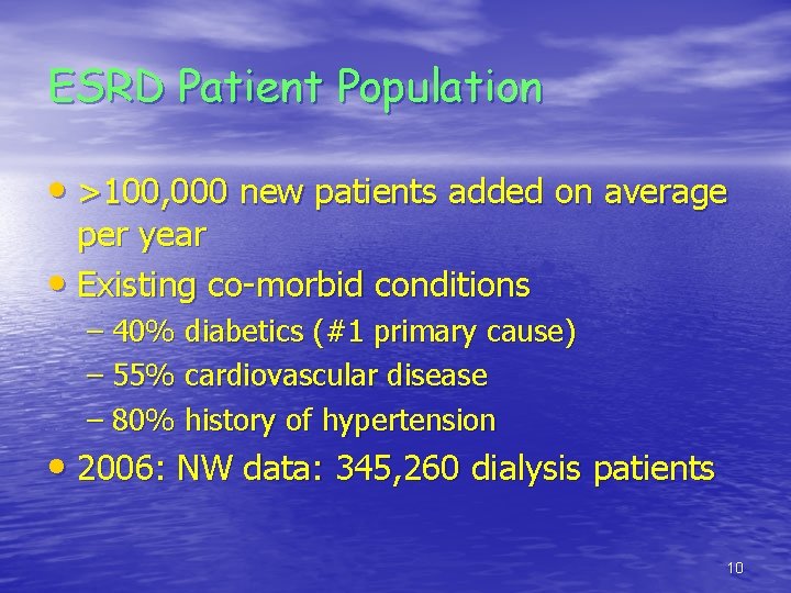 ESRD Patient Population • >100, 000 new patients added on average per year •
