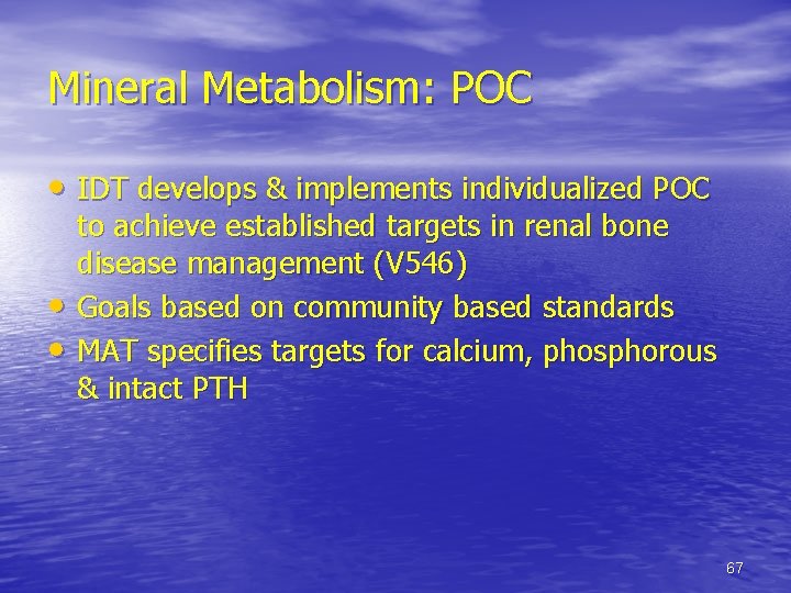 Mineral Metabolism: POC • IDT develops & implements individualized POC • • to achieve