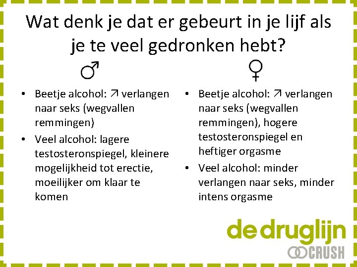 Wat denk je dat er gebeurt in je lijf als je te veel gedronken