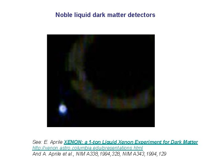 Noble liquid dark matter detectors See: E. Aprile XENON: a 1 -ton Liquid Xenon