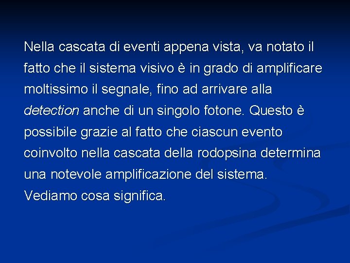 Nella cascata di eventi appena vista, va notato il fatto che il sistema visivo