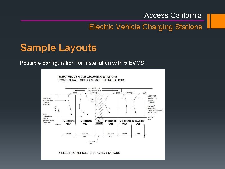Access California Electric Vehicle Charging Stations Sample Layouts Possible configuration for installation with 5 Access California Electric Vehicle Charging Stations Sample Layouts Possible configuration for installation with 5