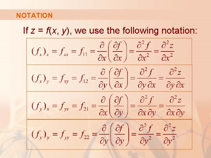 NOTATION If z = f(x, y), we use the following notation: 