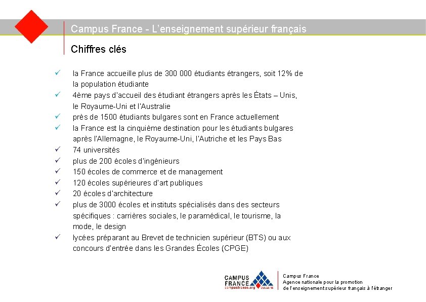 Campus France - L’enseignement supérieur français Chiffres clés ü ü ü la France accueille