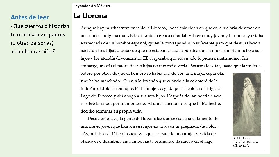 Antes de leer ¿Qué cuentos o historias te contaban tus padres (u otras personas)