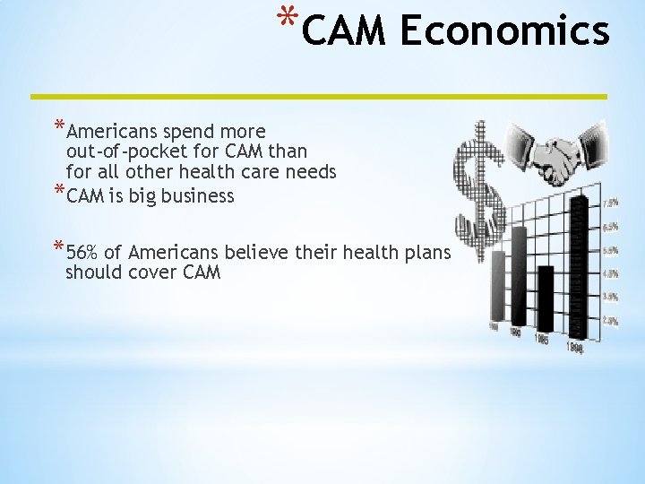 *CAM Economics *Americans spend more out-of-pocket for CAM than for all other health care