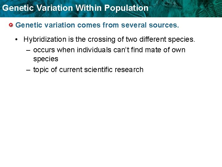 Genetic Variation Within Population Genetic variation comes from several sources. • Hybridization is the Genetic Variation Within Population Genetic variation comes from several sources. • Hybridization is the