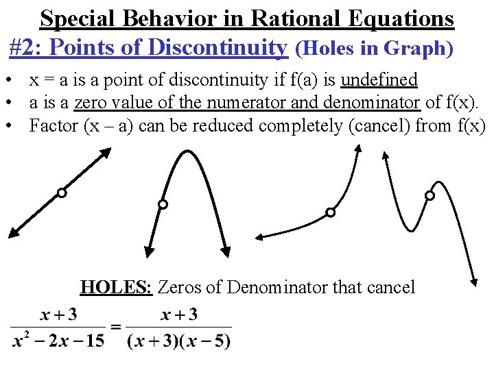 Special Behavior in Rational Equations #2: Points of Discontinuity (Holes in Graph) • x