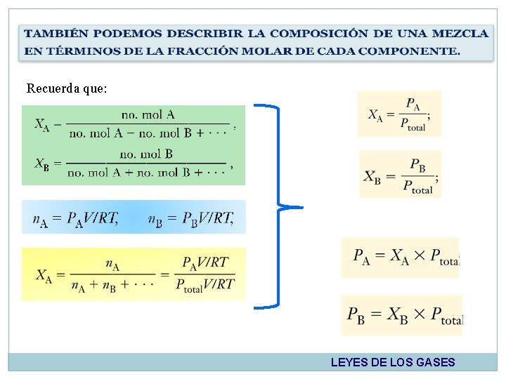  Recuerda que: LEYES DE LOS GASES 