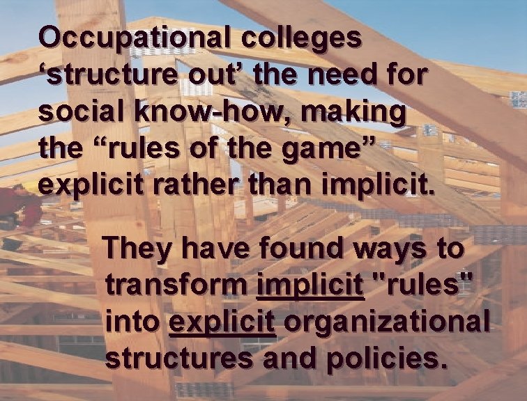 Occupational colleges ‘structure out’ the need for social know-how, making the “rules of the