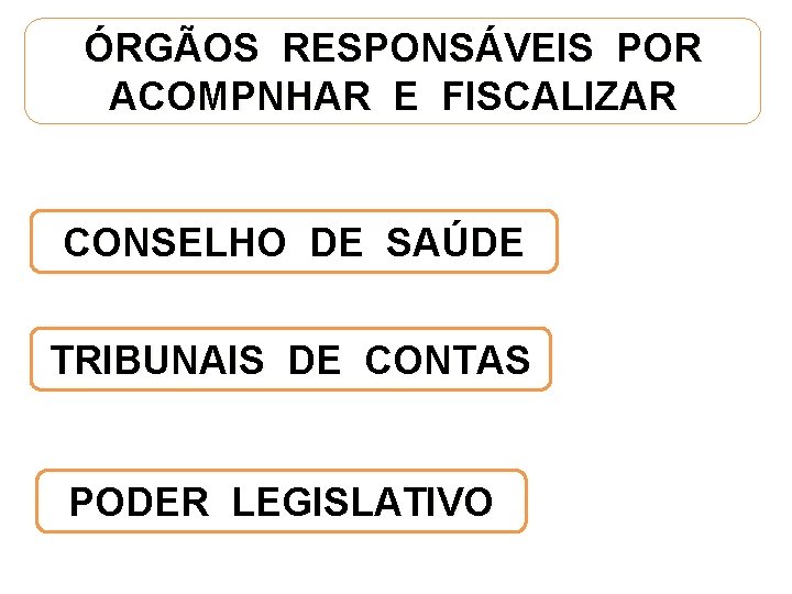 ÓRGÃOS RESPONSÁVEIS POR ACOMPNHAR E FISCALIZAR CONSELHO DE SAÚDE TRIBUNAIS DE CONTAS PODER LEGISLATIVO