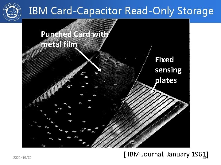 IBM Card-Capacitor Read-Only Storage Punched Card with metal film Fixed sensing plates 2020/10/30 [